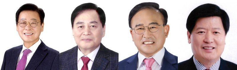 국힘 김천시장 재선거 경선 후보. 김응규(왼쪽부터) 전 경북도의회 의장, 배낙호 전 김천시의회 의장, 이창재 전 김천시부시장, 임인배 전 국회의원. 2025.2.20/뉴스1