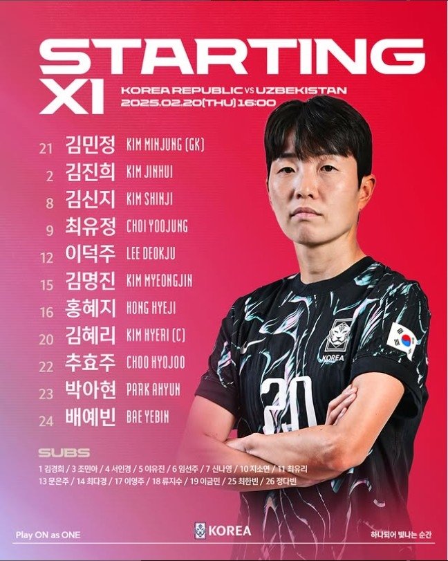 우즈베키스탄전 선발 명단 (출처=연합뉴스)