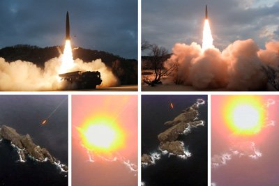 [서울=뉴시스]북한이 러시아에 지원한 KN-23(화성-11Ga)의 2022년 1월 시험발사 장면. 러시아가 이 미사일의 정확도를 높이는 기술 지원을 했다. (사진=노동신문 누리집 갈무리) 2025.2.21. *재판매 및 DB 금지