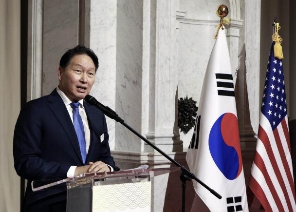 '한미 비즈니스의 밤'에서 개회사하는 최태원 (출처=연합뉴스)