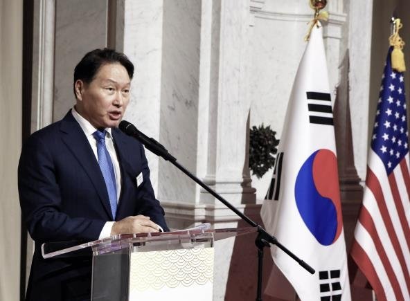 '한미 비즈니스의 밤'에서 개회사하는 최태원 (출처=연합뉴스)