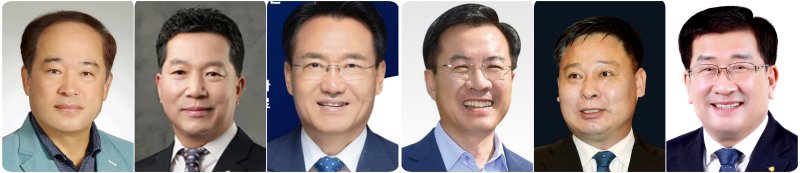 더불어민주당 담양군수 재선거 경선 후보들. 왼쪽부터 김용주, 김정오, 김종진, 윤영덕, 이재종, 최화삼 후보(가나다순). (사진=뉴시스DB) *재판매 및 DB 금지