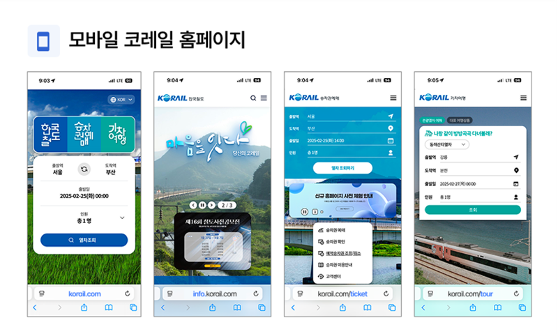 코레일이 오는 25일 오픈하는 새로운 모바일 통합 홈페이지 화면.