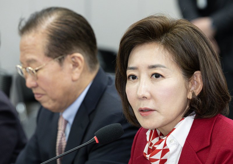 나경원 국민의힘 의원이 지난 19일 오전 서울 여의도 국회 의원회관에서 열린 '2030·장년 모두 Win-Win하는 노동개혁' 대토론회에서 개회사를 하고 있다 . 2025.2.19/뉴스1 ⓒ News1 이재명 기자