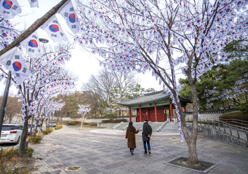 [서울=뉴시스] 지난해 효창공원을 찾은 사람들이 ‘태극기 거리’를 거닐고 있다. 2025.02.24. (사진=용산구 제공) *재판매 및 DB 금지