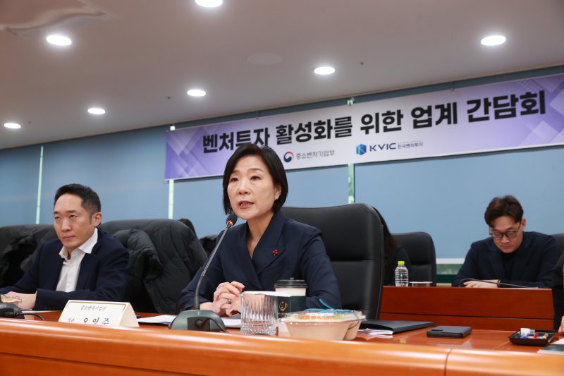 오영주 중소벤처기업부 장관이 2025년 1월 16일 서울 서초구 한국벤처투자에서 열린 '벤처투자 활성화를 위한 업계 간담회'에서 모두 발언을 하고 있다.(중소벤처기업부 제공)