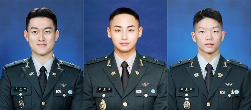 (왼쪽부터)대통령상 수상자 이상훈 소위, 국무총리상 수상자 고병찬 소위, 국방부장관상 수상자 전호민 소위.(육군 제공)