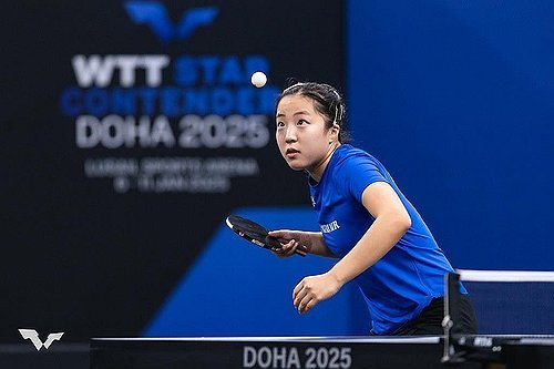 여자탁구 간판 신유빈, WTT 도하 대회 경기 장면 (출처=연합뉴스)