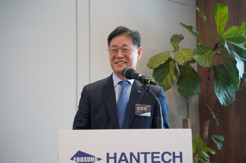 김강식 한텍 부사장이 26일 서울 여의도 기자간담회에서 발표하고 있다. 한텍 제공