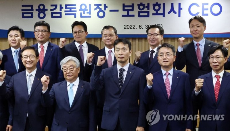 금융감독원장-보험회사 CEO 간담회 기념촬영 (출처=연합뉴스)