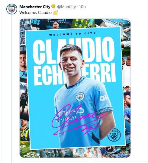 에체베리의 합류를 알린 맨시티. (출처=연합뉴스)