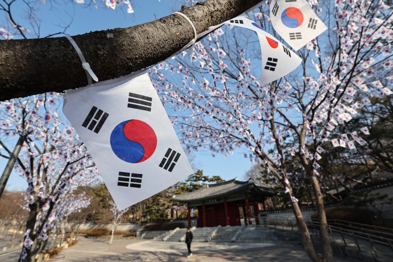 3.1절을 이틀 앞둔 27일 오후 서울 용산구 효창공원에 태극기 거리가 조성돼 있다. 2025.2.27/뉴스1 ⓒ News1 김도우 기자