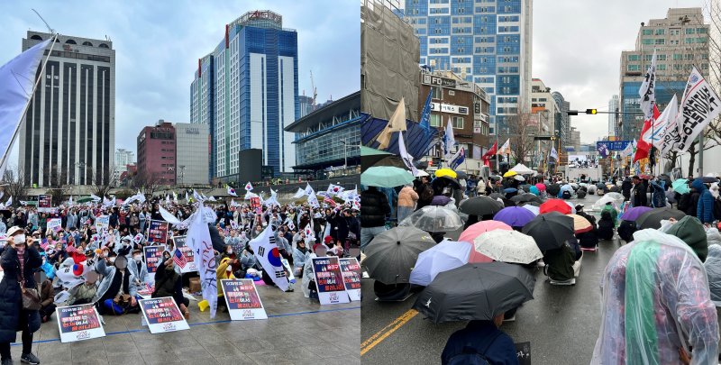 [부산=뉴시스] 원동화 기자 = 제106주년 3·1절을 맞은 1일 부산에서는 윤석열 탄핵 반대 배트맨 토토(왼쪽)와 찬성 배트맨 토토가 부산역 광장과 서면에서 각각 개최됐다. 2025.03.01. dhwon@newsis.com