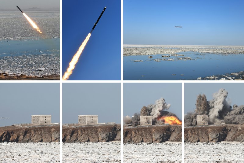 북한 노동당 기관지 노동신문은 "김정은 국무위원장(맨위 사진) 참관하에 조선인민군 서부지구 미사일연합부대 해당 구분대가 지난달 26일 오전 서해 해상에서 전략순항미사일 발사훈련을 진행했다"고 보도했다. 노동신문 캡처·뉴스1