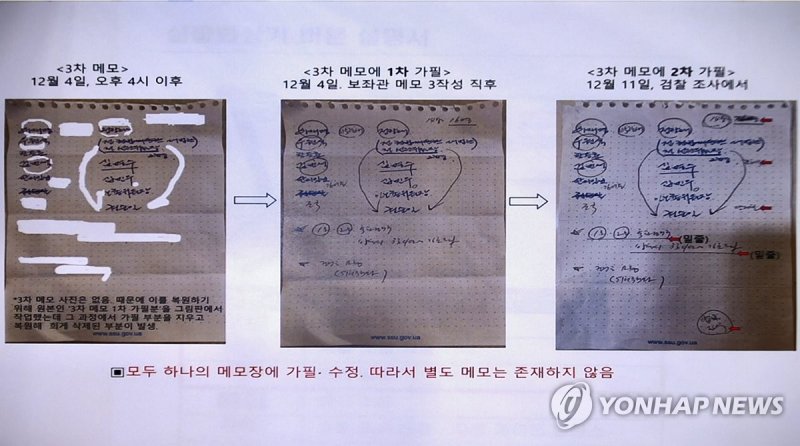 홍장원 전 국정원 1차장이 공개한 메모 (출처=연합뉴스)