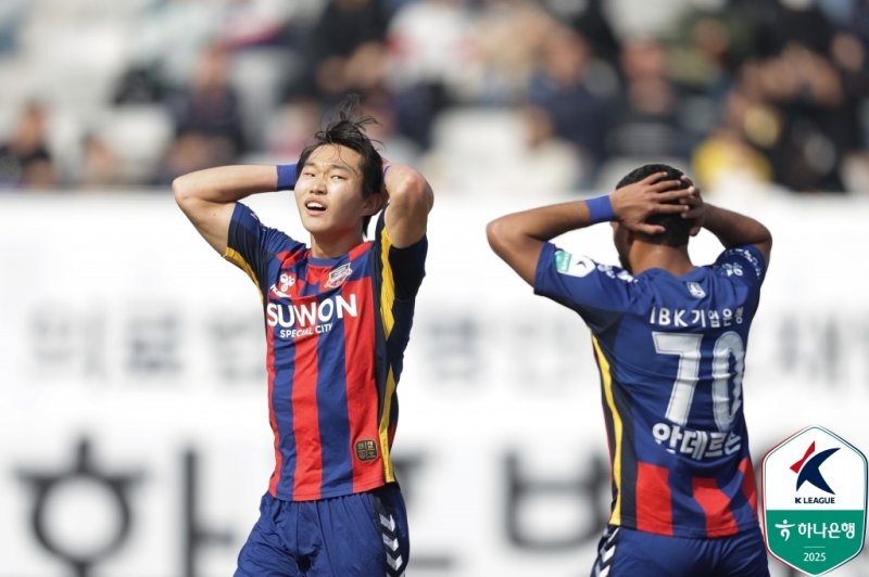 아쉬워하는 수원FC 선수들(한국프로축구연맹 제공)