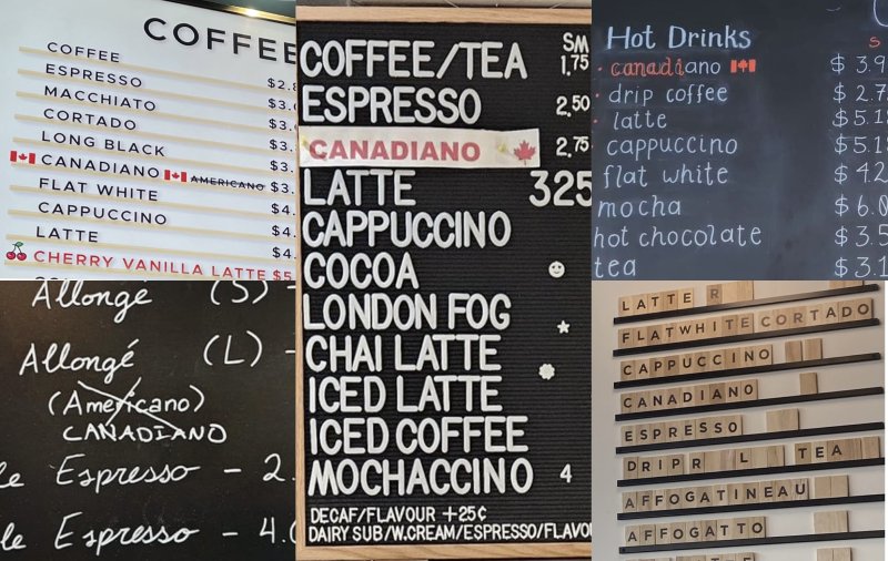 [서울=뉴시스] SNS에서 '캐나디아노'가 적힌 메뉴판의 사진이 확산하고 있다. (사진=X 캡처) 2025.02.27. photo@newsis.com *재판매 및 DB 금지