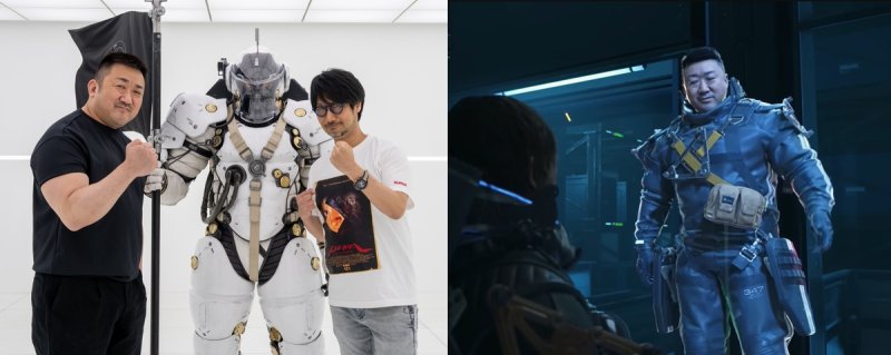 코지마 프로덕션을 방문한 배우 마동석(왼쪽)과 '데스 스트랜딩 2'에 출연한 모습 (출처=연합뉴스)