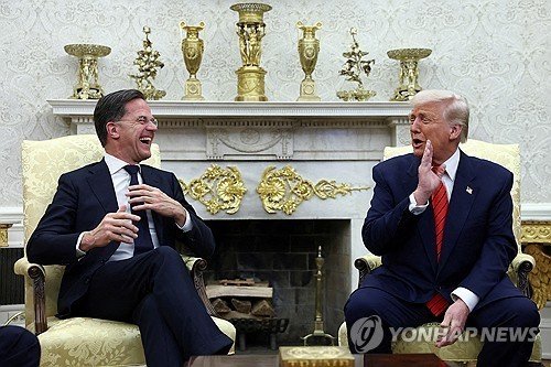 13일(현지시간) 백악관에서 뤼터 나토 사무총장 만난 트럼프 미국 대통령 (출처=연합뉴스)