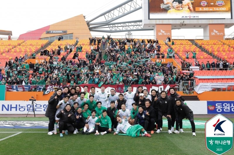대전 하나시티즌이 15일 제주월드컵경기장에서 열린 제주 유나이티드와의 하나은행 K리그1 2025 5라운드 경기에서 3-1로 승리했다. (한국프로축구연맹 제공)