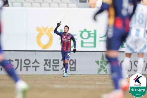 골세리머니를 펼치는 수원FC 루안 (출처=연합뉴스)