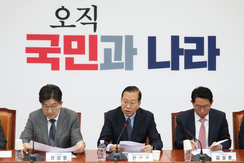 권영세 국민의힘 비상대책위원장이 17일 오전 서울 여의도 국회에서 열린 비상대책위원회의에서 모두발언을 하고 있다. 2025.3.17/뉴스1 ⓒ News1 이광호 기자