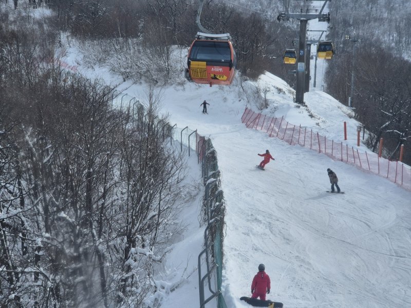 강원 산지와 동해안에 많은 눈이 내린 17일 오후 평창군 모나 용평 리조트에서 스키어와 보더들이 은빛설원을 질주하고 있다. 2025.3.17/뉴스1 ⓒ News1 윤왕근 기자