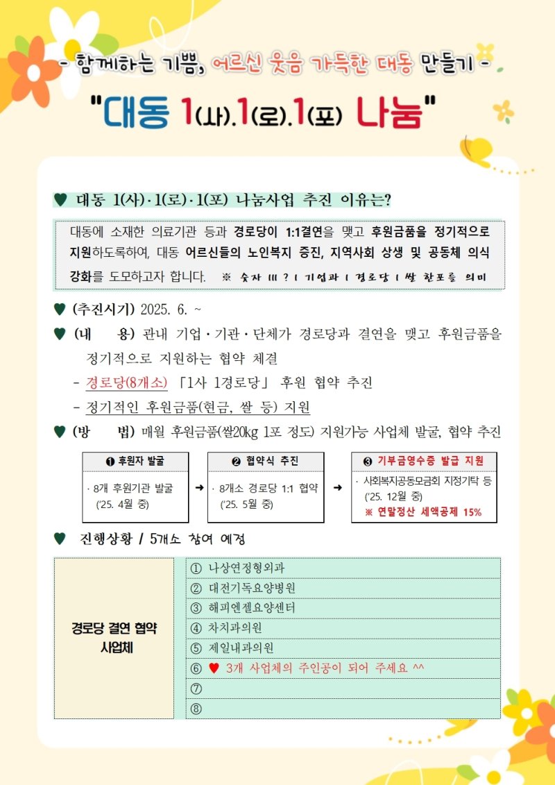 대전 대동 행정복지센터 ‘1사·1로·1포 나눔 사업’ 홍보물.(대전 동구 제공.재판매 및 DB제공) /뉴스1