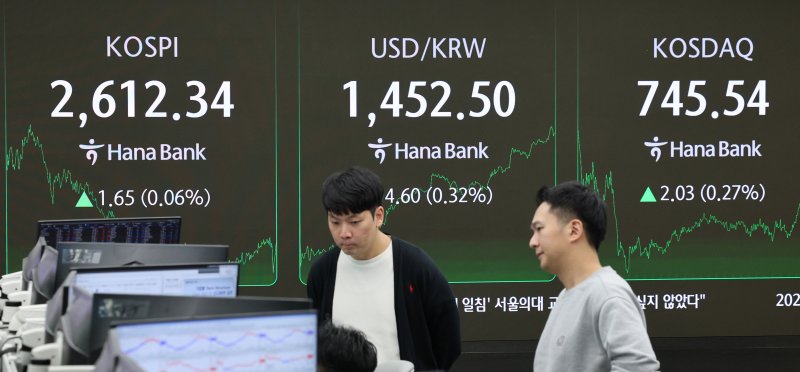 코스피가 거래 장중 7분간 멈춘 18일 오후 서울 중구 하나은행 본점 딜링룸 전광판에 코스피 지수가 표시되고 있다./뉴스1 ⓒ News1 신웅수 기자