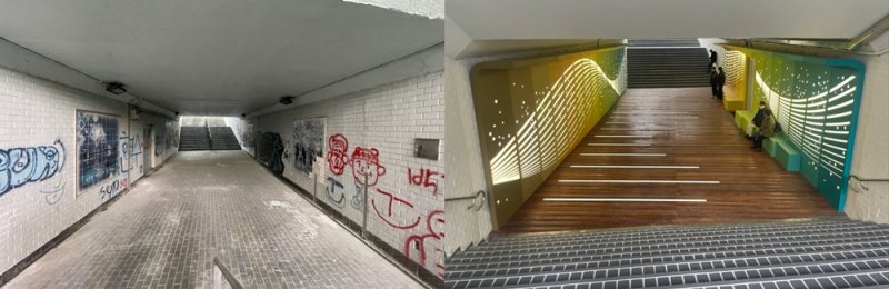 [대구=뉴시스] 대구 북구 칠곡지하보도 경관개선사업 전(왼쪽)과 후. (사진=대구 북구 제공) 2025.03.18. photo@newsis.com *재판매 및 DB 금지