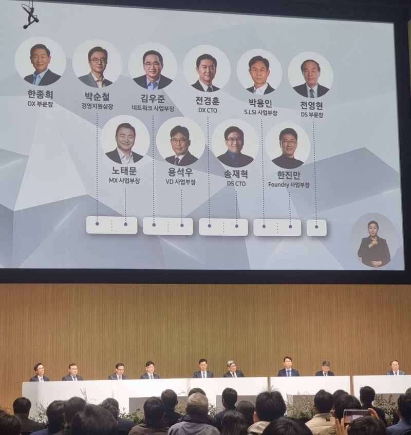 [서울=뉴시스] 이지용 기자 = 한진만 삼성전자 파운드리사업부장 사장이 19일 삼성전자 주주총회 이후 주주와의 대화 시간에 참석하고 있다. 2025.03.19. leejy5223@newsis.com *재판매 및 DB 금지