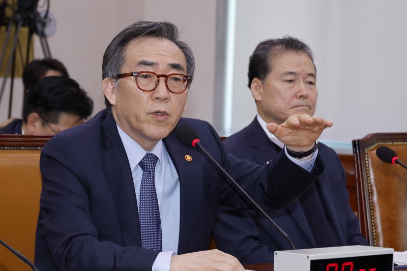 조태열 외교부 장관이 19일 오후 서울 여의도 국회에서 열린 제423회 국회(임시회) 법제사법위원회 제2차 전체회의에 출석해 의원 질의에 답하고 있다. 2025.3.19/뉴스1 ⓒ News1 안은나 기자