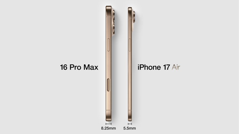 아이폰17 에어의 예상 렌더링과 아이폰16 프로 맥스의 두께 비교. (사진=맥루머스 X 캡처) *재판매 및 DB 금지