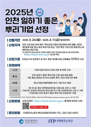 인천시, 일하기 좋은 뿌리기업 공모…14개사 선정