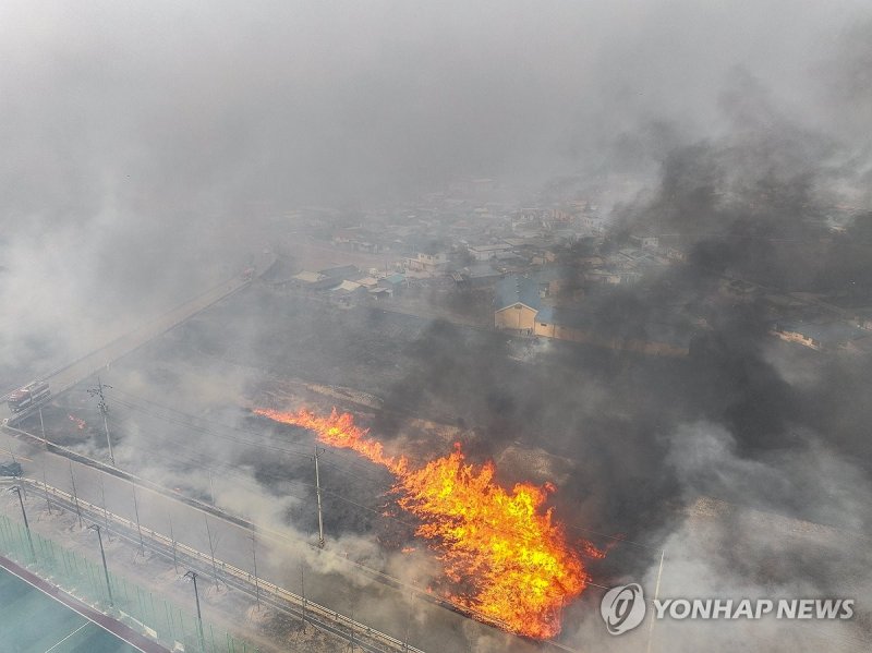 아수라장으로 변한 산불 인접 마을 (출처=연합뉴스)