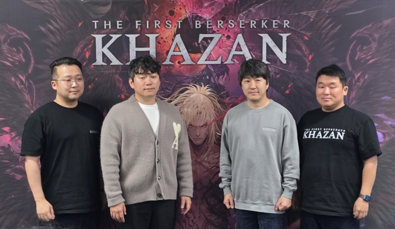 [서울=뉴시스]오동현 기자 = 왼쪽부터 네오플 이규철 아트 디렉터, 윤명진 대표, 이준호 크리에이티브 디렉터, 박인호 테크니컬 디렉터 2025. 03. 24 odong85@newsis.com