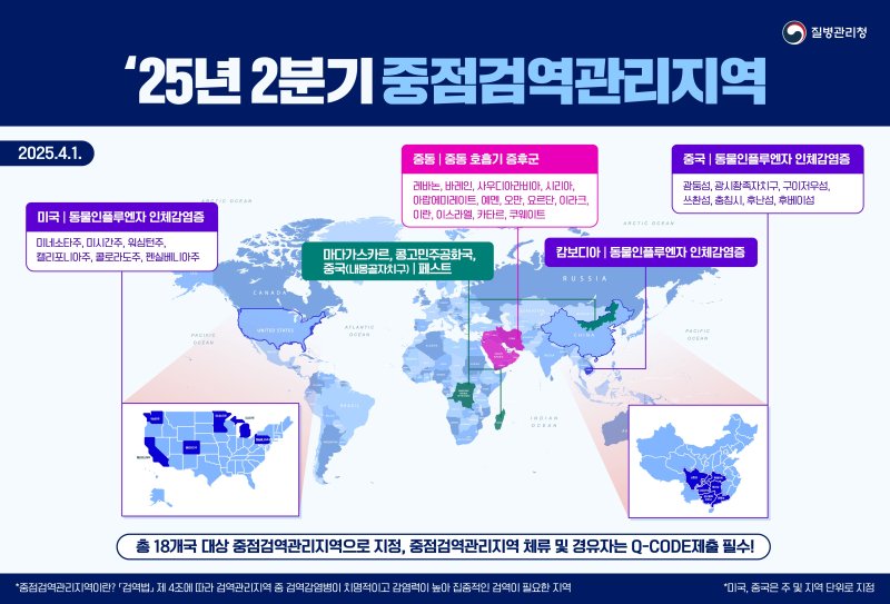 [세종=뉴시스] 2분기 중점검역관리지역.(사진=질병관리청) *재판매 및 DB 금지