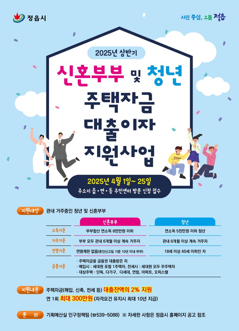 정읍시, 청년·신혼부부 주택 대출이자 지원…이자율 2% 최대 10년 - 파이낸셜뉴스