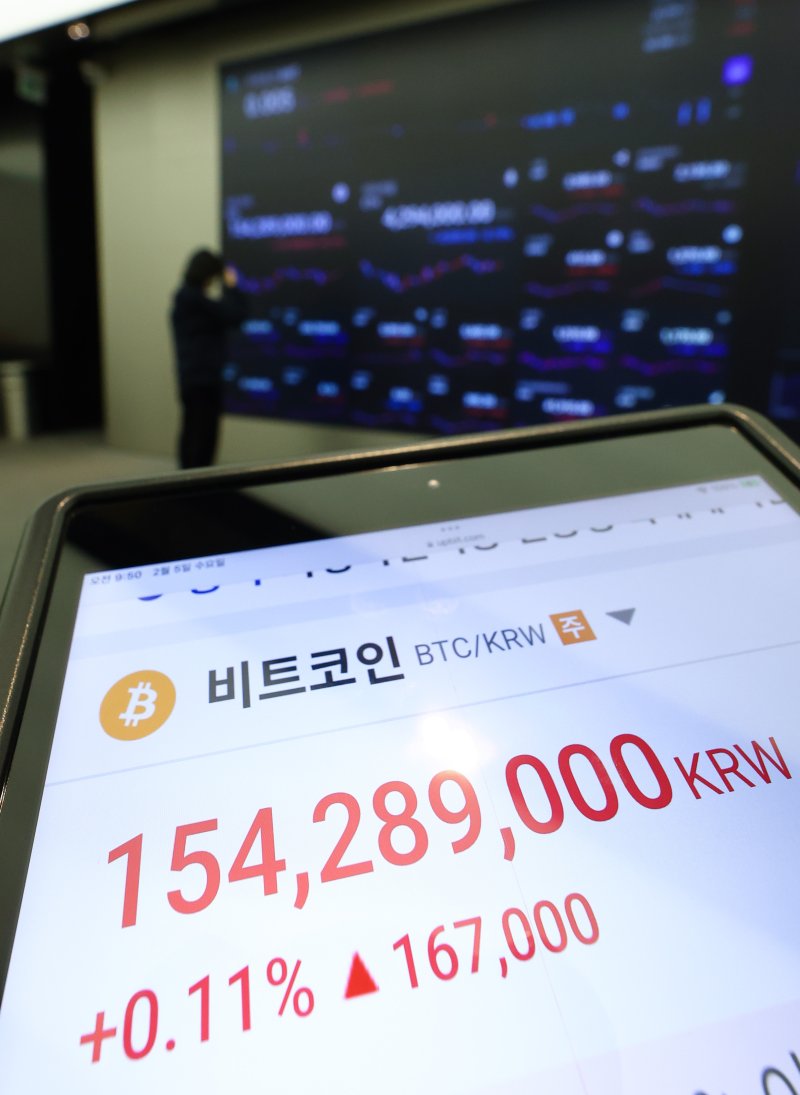 [서울=뉴시스] 황준선 기자 = 미국과 중국의 무역 전쟁에 대한 우려로 비트코인 가격이 하락하고 있는 5일 서울 강남구 업비트 고객센터 전광판에 비트코인을 비롯한 가상화폐 시세가 표시되고 있다. 2025.02.05. hwang@newsis.com