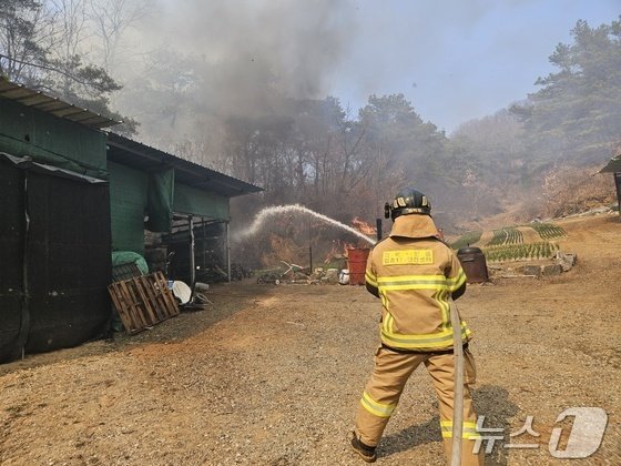 지난달 22일 경북 의성 안평면 석탑2리에서 소방관이 진화하는 모습. (경북소방본부 제공. 재판매 및 DB 금지) 2025.3.22/뉴스1