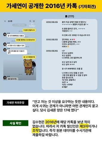 배우 김수현 측이 제시한 '가세연' 주장 반박 자료 (출처=연합뉴스)