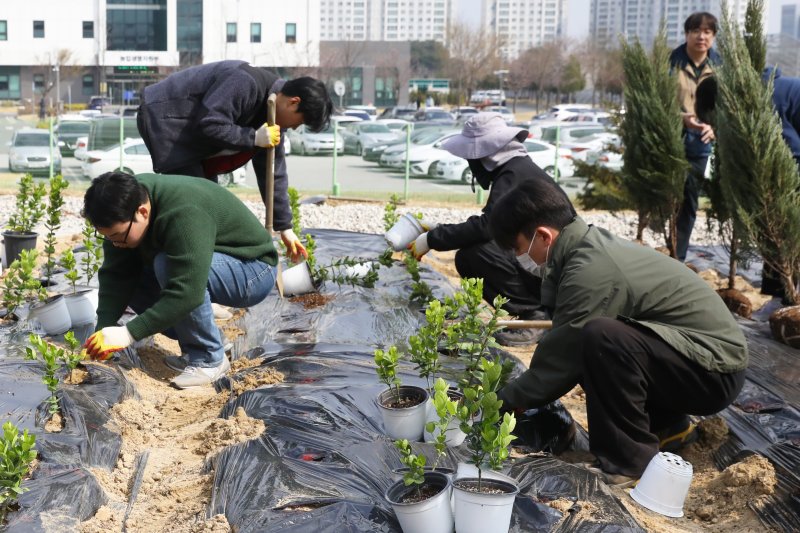 [세종=뉴시스] 한국농수산대학교는 제80회 식목의 날을 맞아 3일 전북 전주시 교내 실습림에서 나무 심기 행사를 개최했다. (사진=한농대 제공) 2025.04.03. photo@newsis.com
