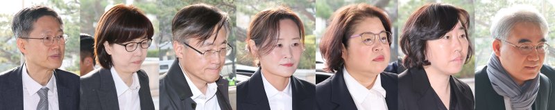 [서울=뉴시스] 윤석열 대통령의 탄핵심판 선고일인 4일 문형배 헌법재판소장 권한대행 등 헌법재판관들이 서울 종로구 헌법재판소로 출근하고 있다. 왼쪽부터 문 대행, 이미선·김형두·정정미·김복형·정계선·조한창 헌법재판관. (사진=뉴시스 DB) 2025.04.04. photo@newsis.com