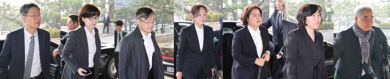 [서울=뉴시스] 윤석열 대통령의 탄핵심판 선고일인 4일 문형배 헌법재판소장 권한대행 등 헌법재판관들이 서울 종로구 헌법재판소로 출근하고 있다. 왼쪽부터 문 대행, 이미선·김형두·정정미·김복형·정계선·조한창 헌법재판관. (사진=뉴시스 DB) 2025.04.04. photo@newsis.com