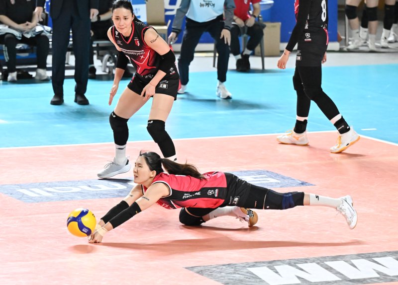 [서울=뉴시스] 여자배구 정관장의 노란이 4일 대전 충무체육관에서 열린 2024~2025 V-리그 여자부 챔피언결정전 흥국생명과의 경기에서 공을 받고 있다. 2025.04.04. *재판매 및 DB 금지