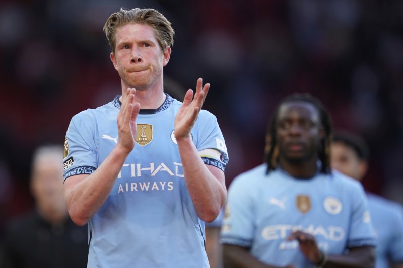 [맨체스터=AP/뉴시스] 잉글랜드 프로축구 프리미어리그(EPL) 맨체스터 시티의 케빈 더 브라위너. 2025. 4. 6.