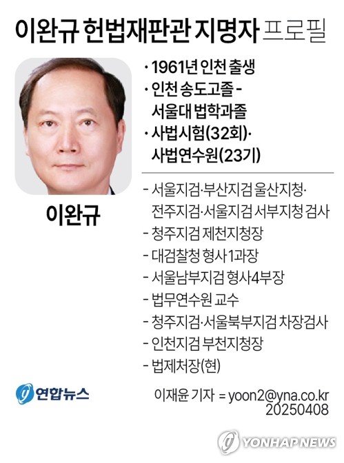 [그래픽] 이완규 헌법재판관 지명자 프로필 (출처=연합뉴스)