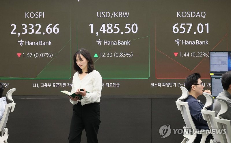 '상호관세 디데이' 코스피 장초반 2,330대 보합권…코스닥 약세 (출처=연합뉴스)