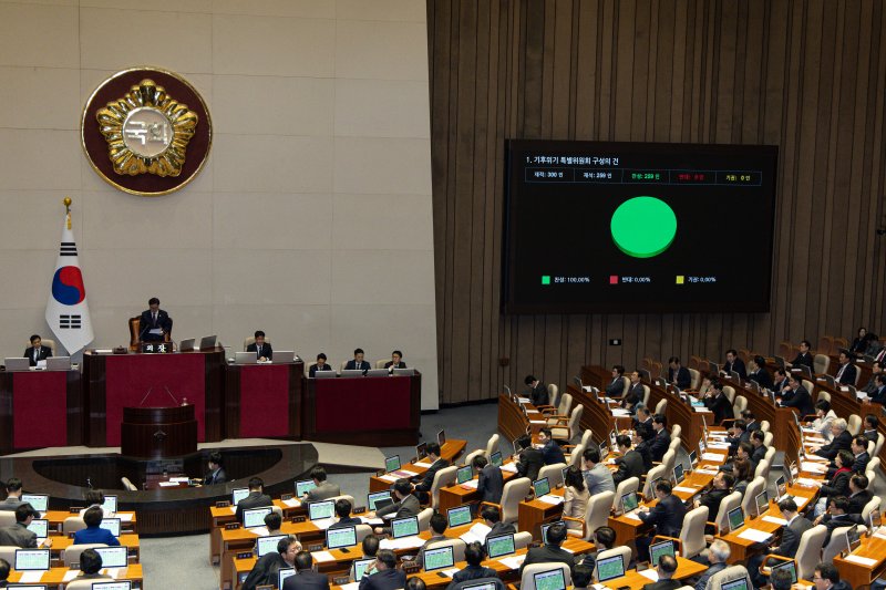 13일 오후 서울 여의도 국회 본회의장에서 열린 제423회 국회(임시회) 제1차 본회의에서 기후위기 특별위원회 구성의 건이 가결되고 있다. 2025.3.13/뉴스1 ⓒ News1 이재명 기자