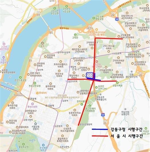 강동구 공동 탐사 특별점검 시행 구간 위치도 (출처=연합뉴스)